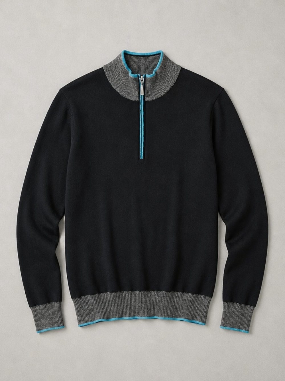 Codice Men's Italian Quarter-Zip Sweater Size 52 (Large) Navy Gray Contrast Trim